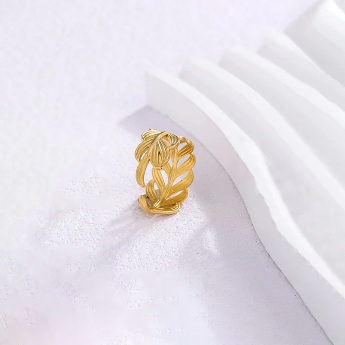 Gold-Plated Leaf Adjustable Ring – Anti-Tarnish Stainless Steel