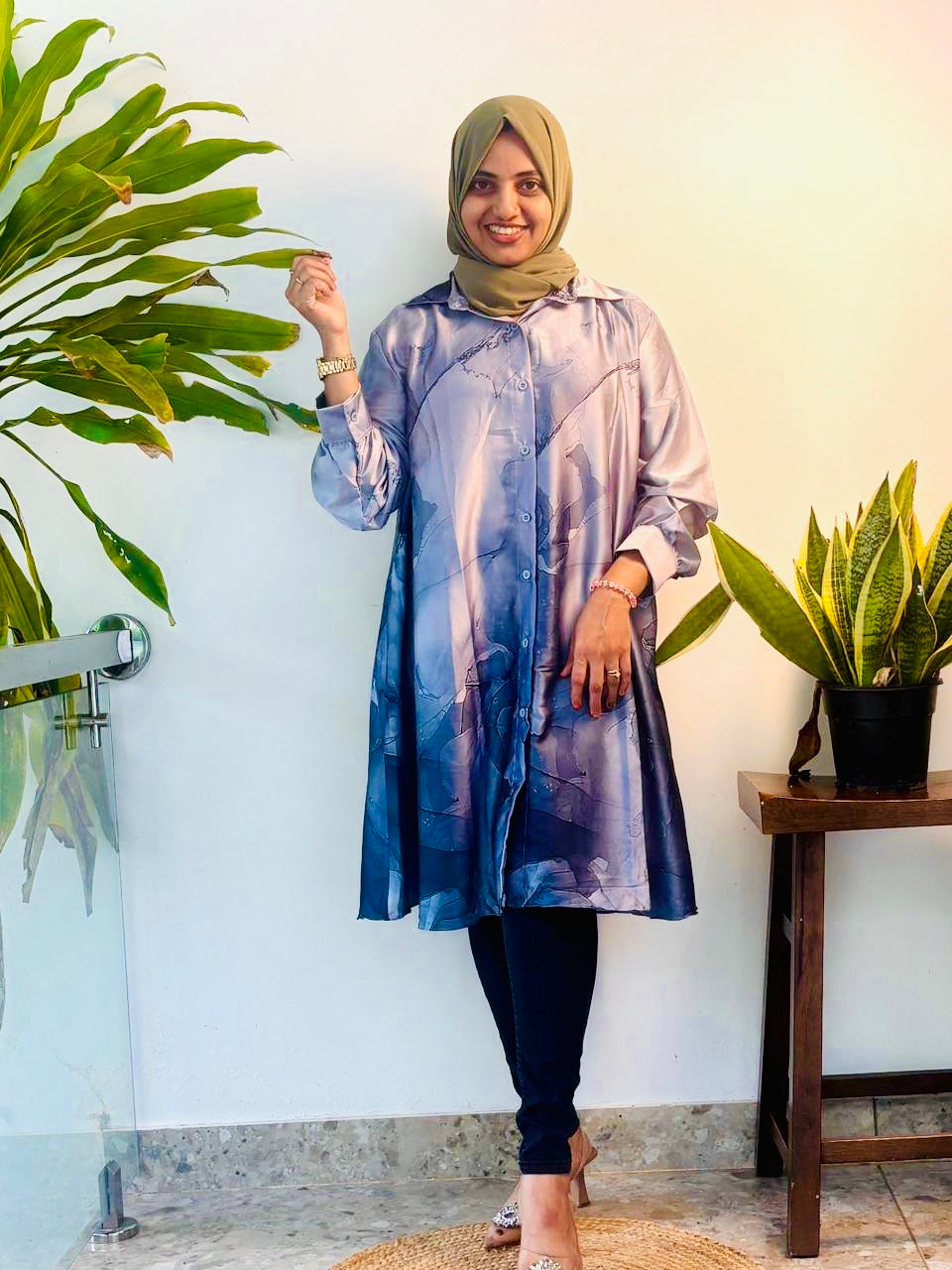 Satin top with easy button access – perfect for nursing moms!
