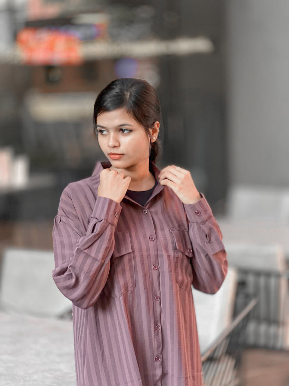 Striped Long Button-Down Tunic – Elegant & Comfortable Kurta