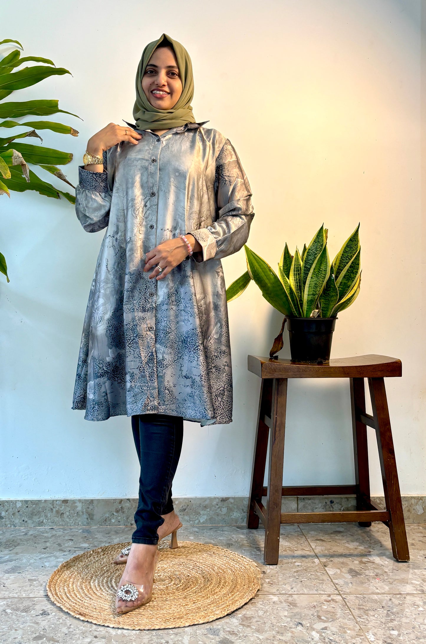 Satin top with easy button access – perfect for nursing moms!
