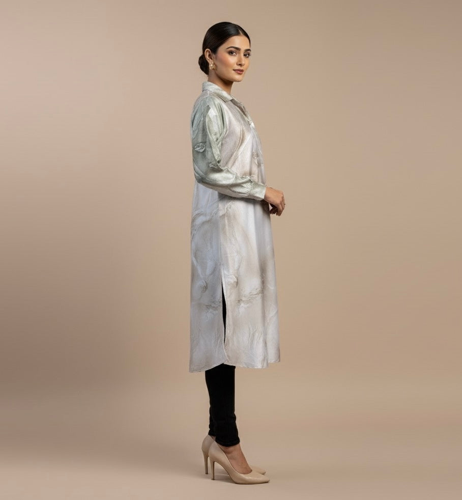 Mint Marble Satin Shirt Dress
