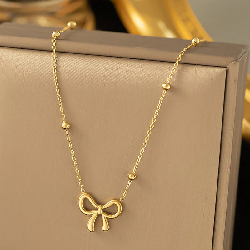 Gold-Plated Anti Tarnish Infinity Bow Chain Necklace