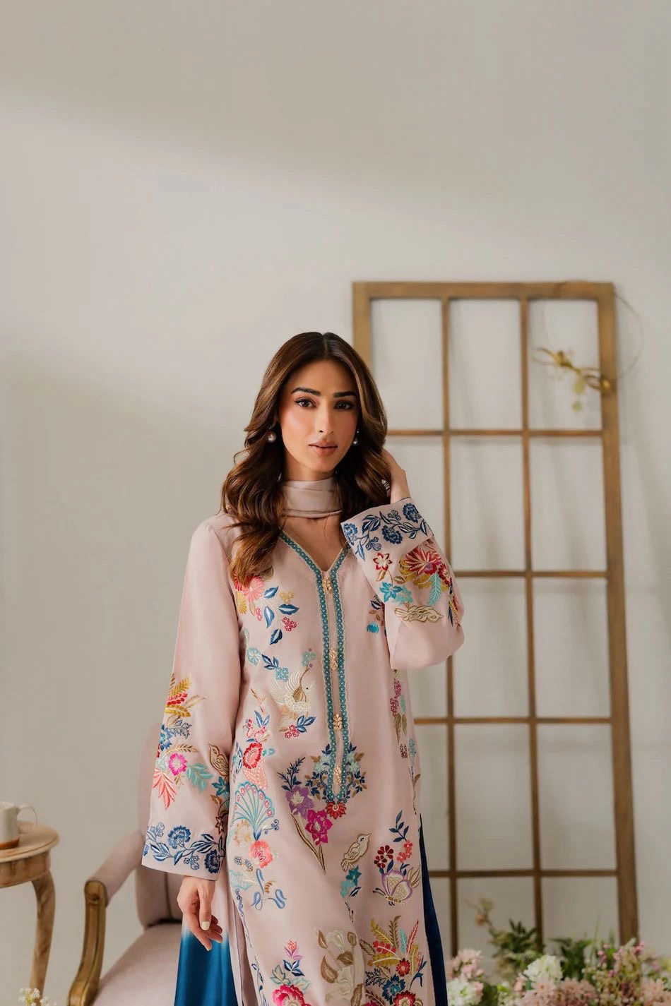 Floral Fusion 3-Piece Printed Suit Set | Cotton Blend Top, Crepe Pants & Chiffon Dupatta