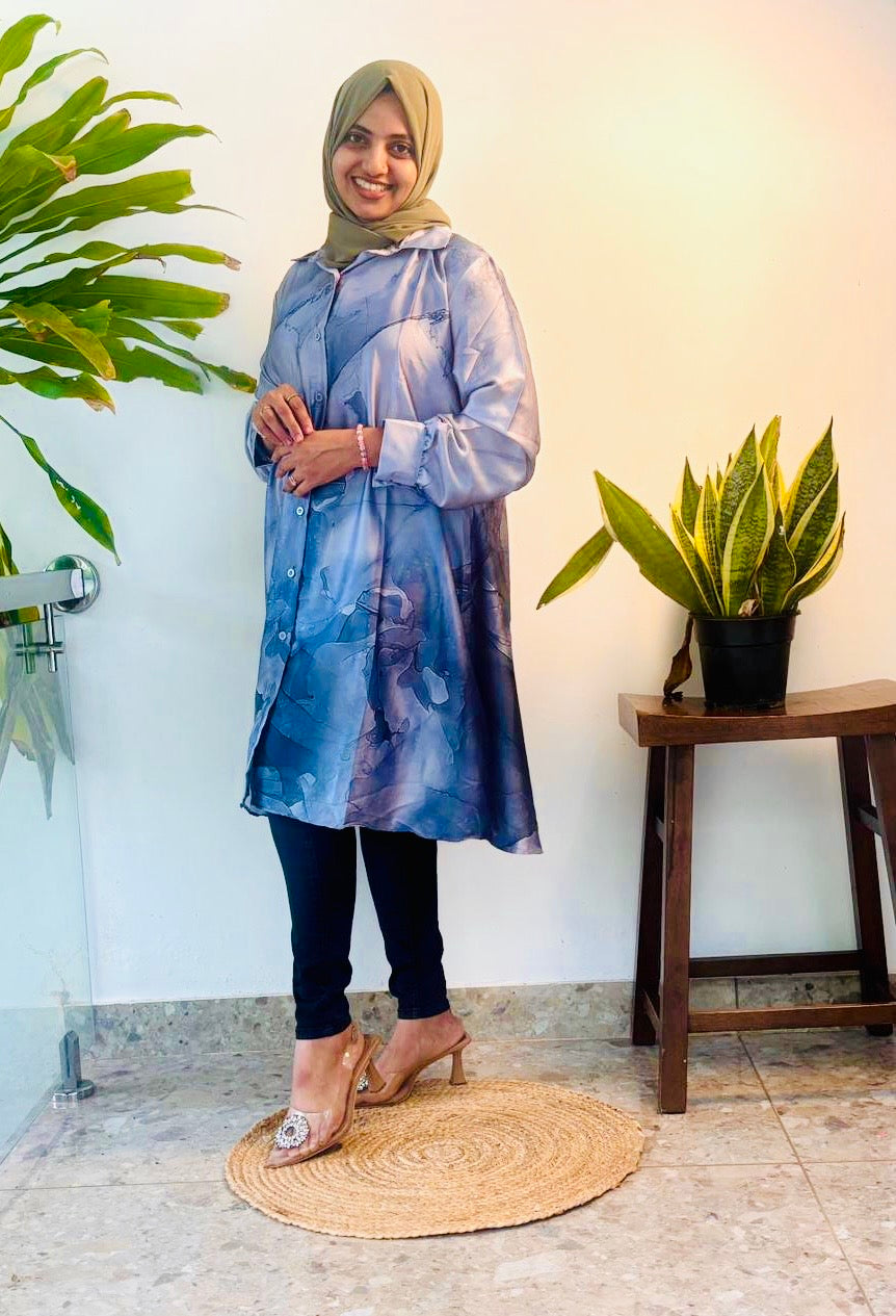 Satin top with easy button access – perfect for nursing moms!