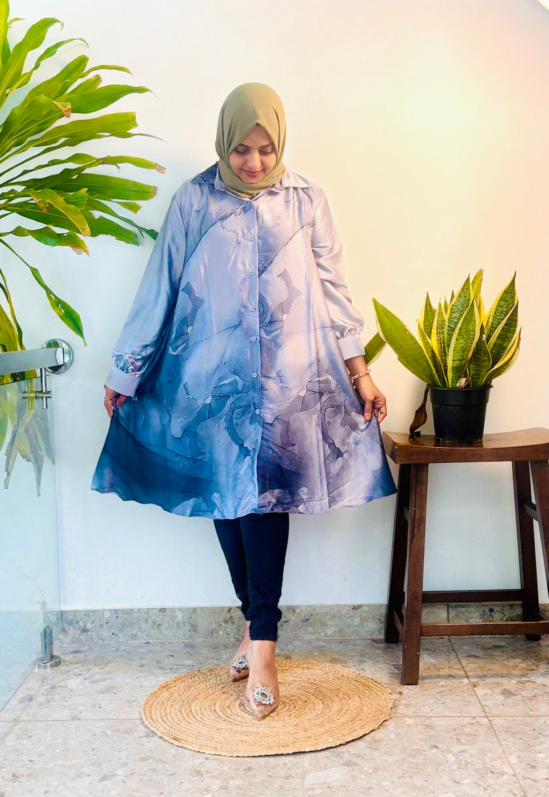 Satin top with easy button access – perfect for nursing moms!