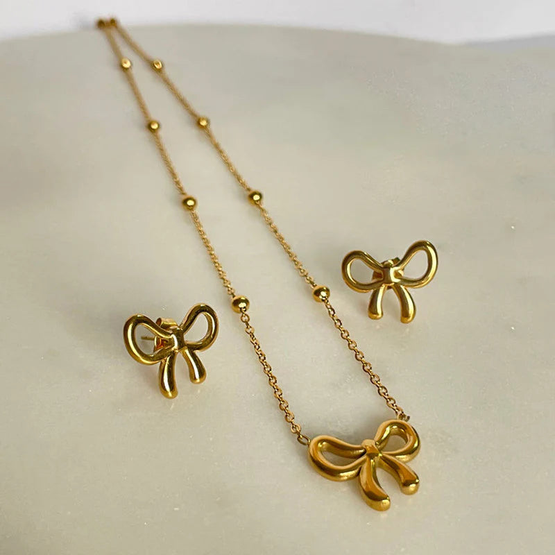 Gold-Plated Anti Tarnish Infinity Bow Pendant