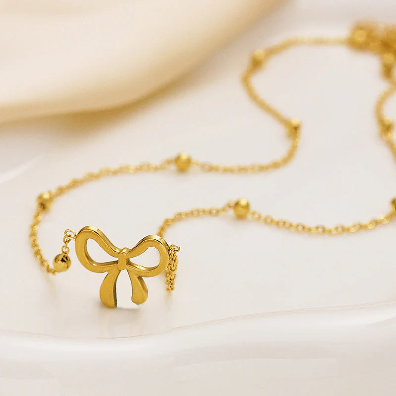 Gold-Plated Anti Tarnish Infinity Bow Chain Necklace
