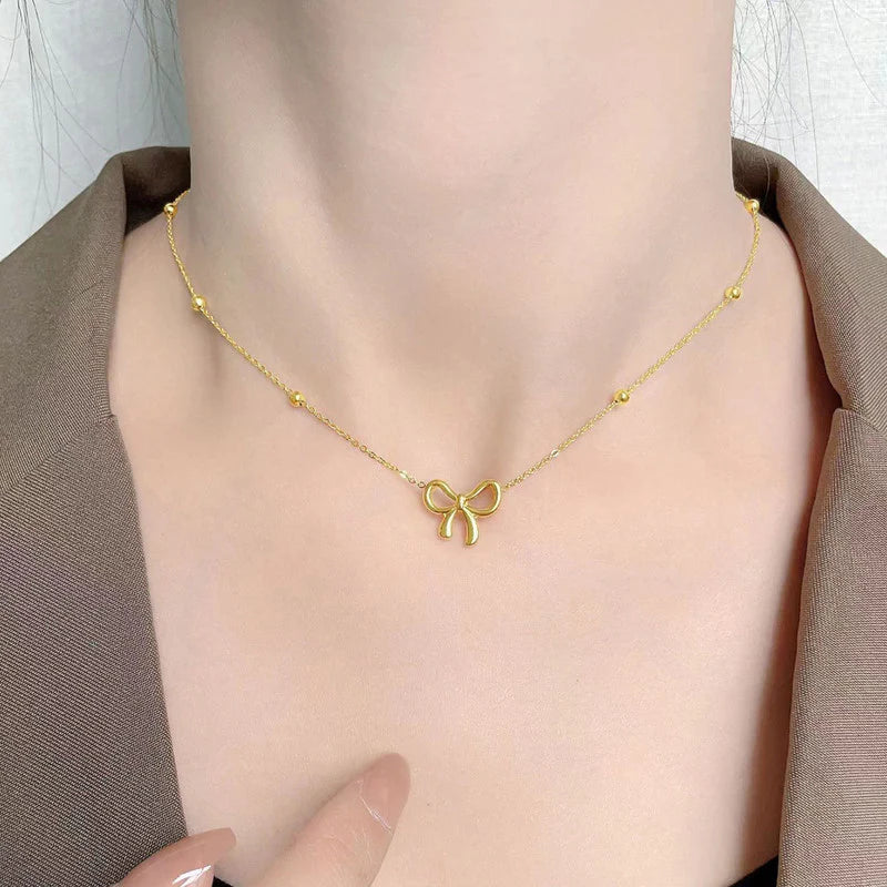 Gold-Plated Anti Tarnish Infinity Bow Chain Necklace