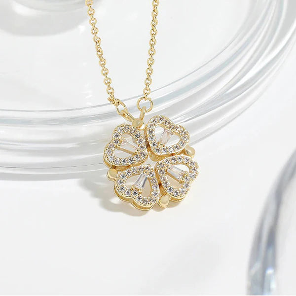 Gold Plated Clover AD Openable Magnetic Pendant Necklace