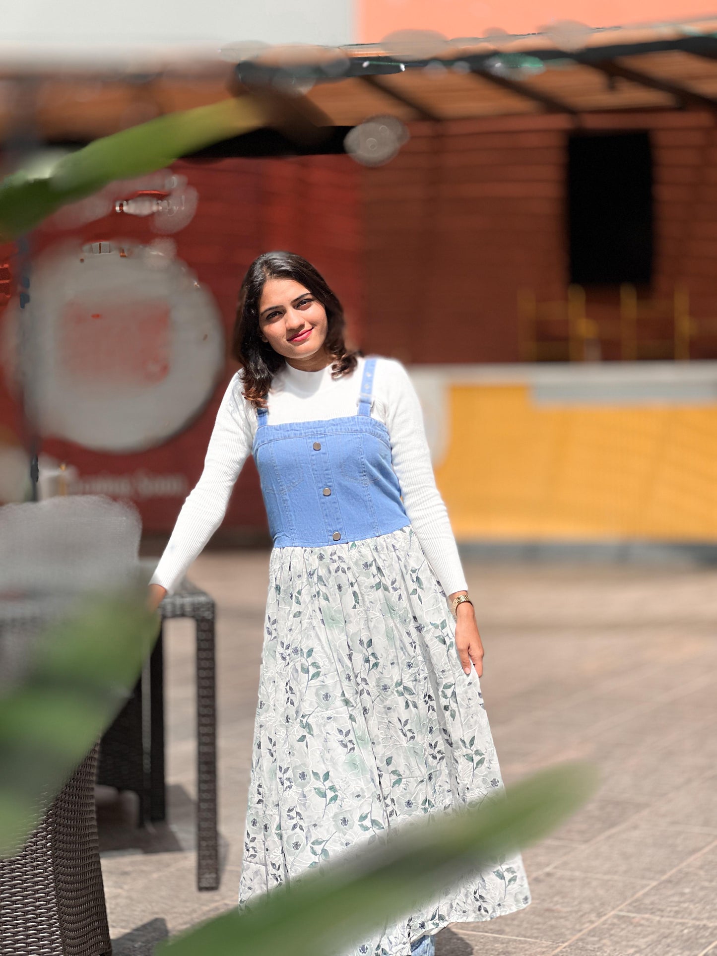 Pink / Mint tFloral Denim Fusion Maxi Dress