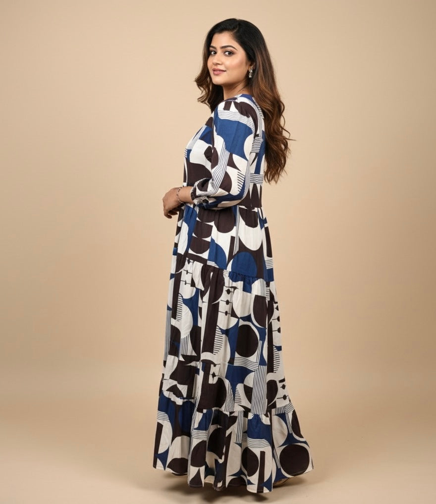 Monochrome Muse: Abstract Maxi Dress
