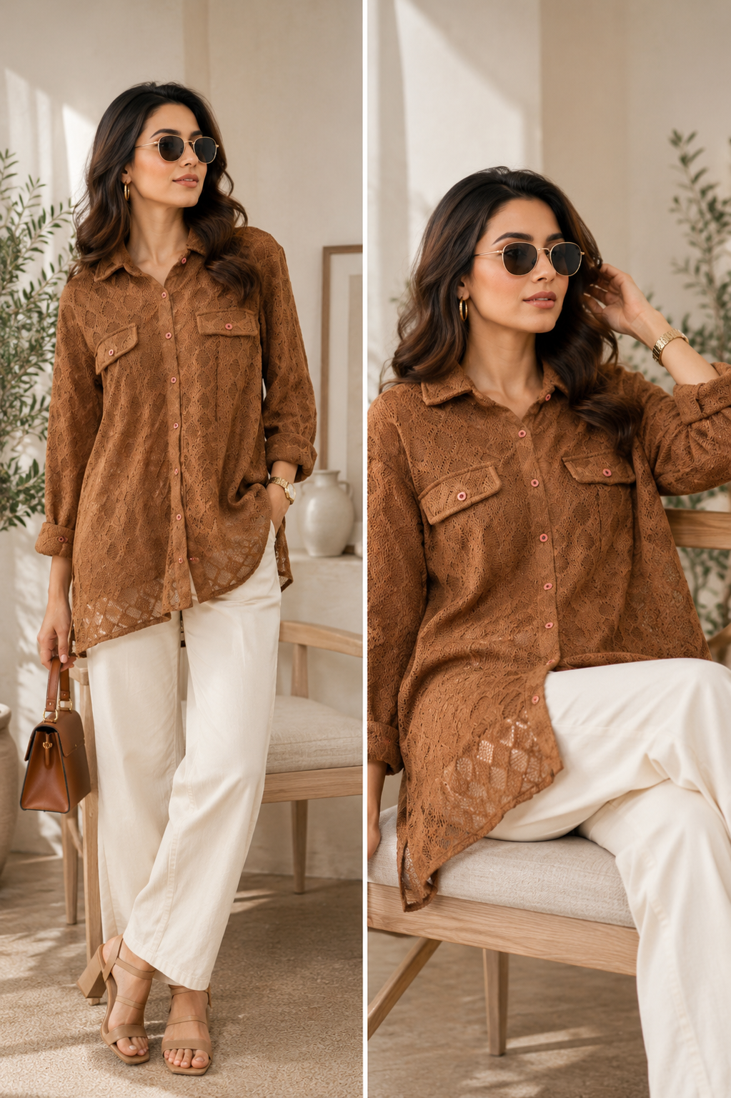 Elegant Textured Button-Down Tunic Shirt