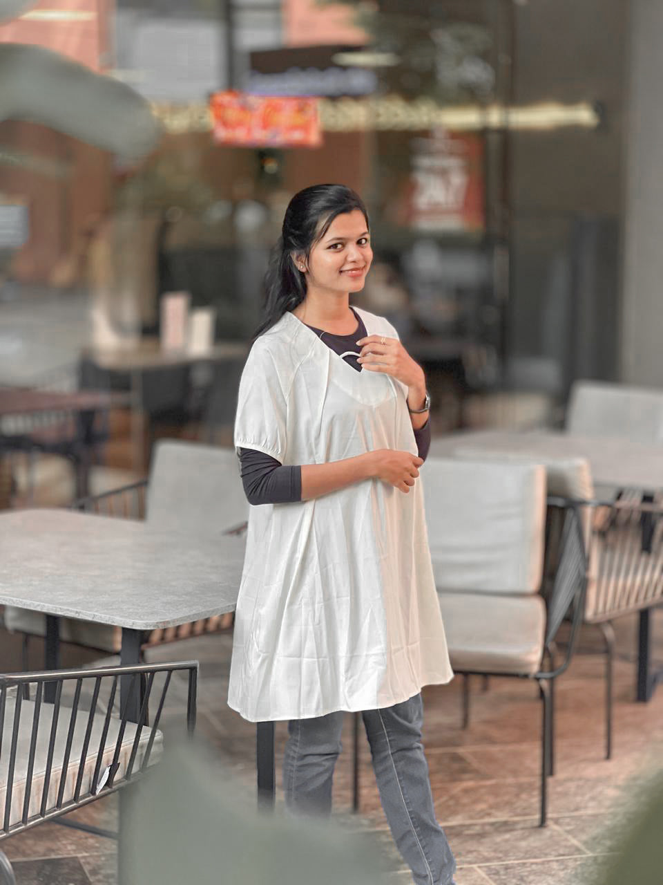 Charcoal & Ivory/White Tunic Top