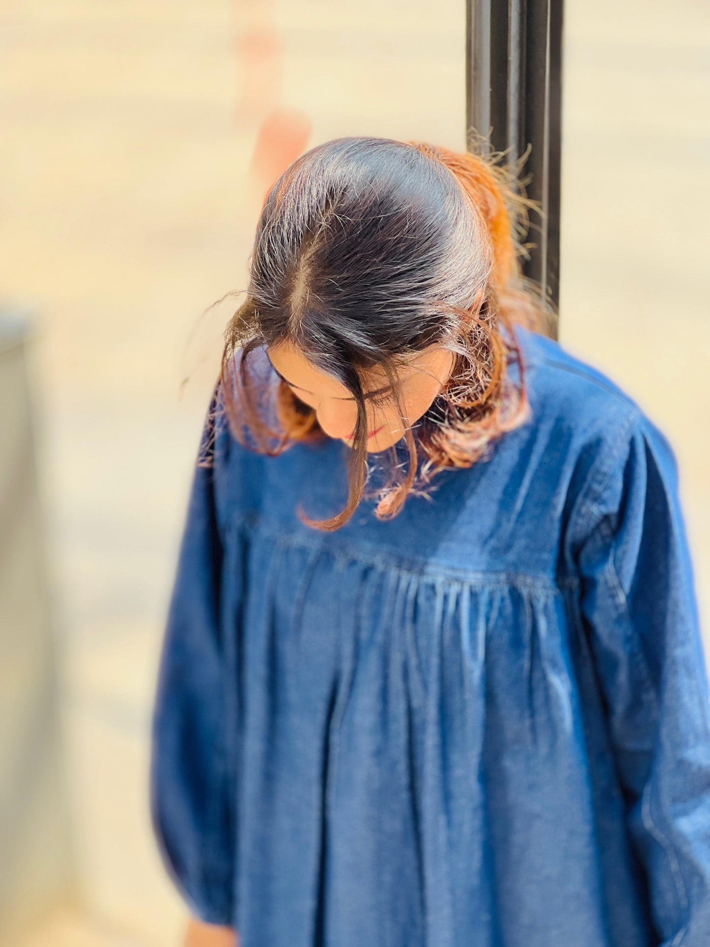 Denim Blue / Gray Flared Maxi Gown
