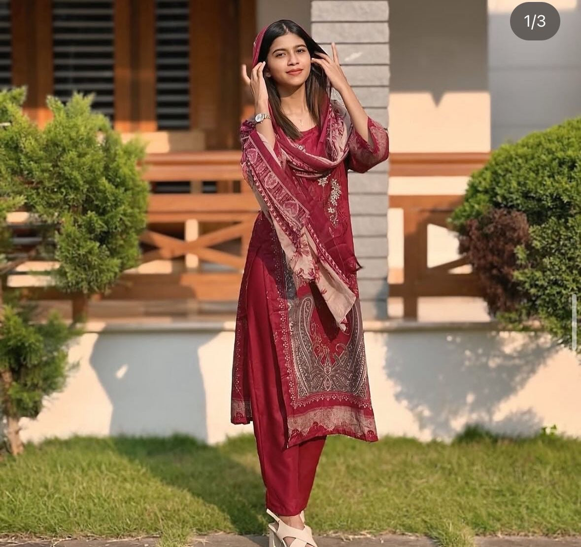 Pakistani Stitched Cotton Mix Suit – Elegant Maroon Ensemble