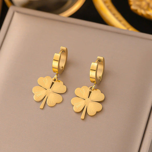 Gold-Plated Clover Drop Earrings – Anti-Tarnish Stainless Steel