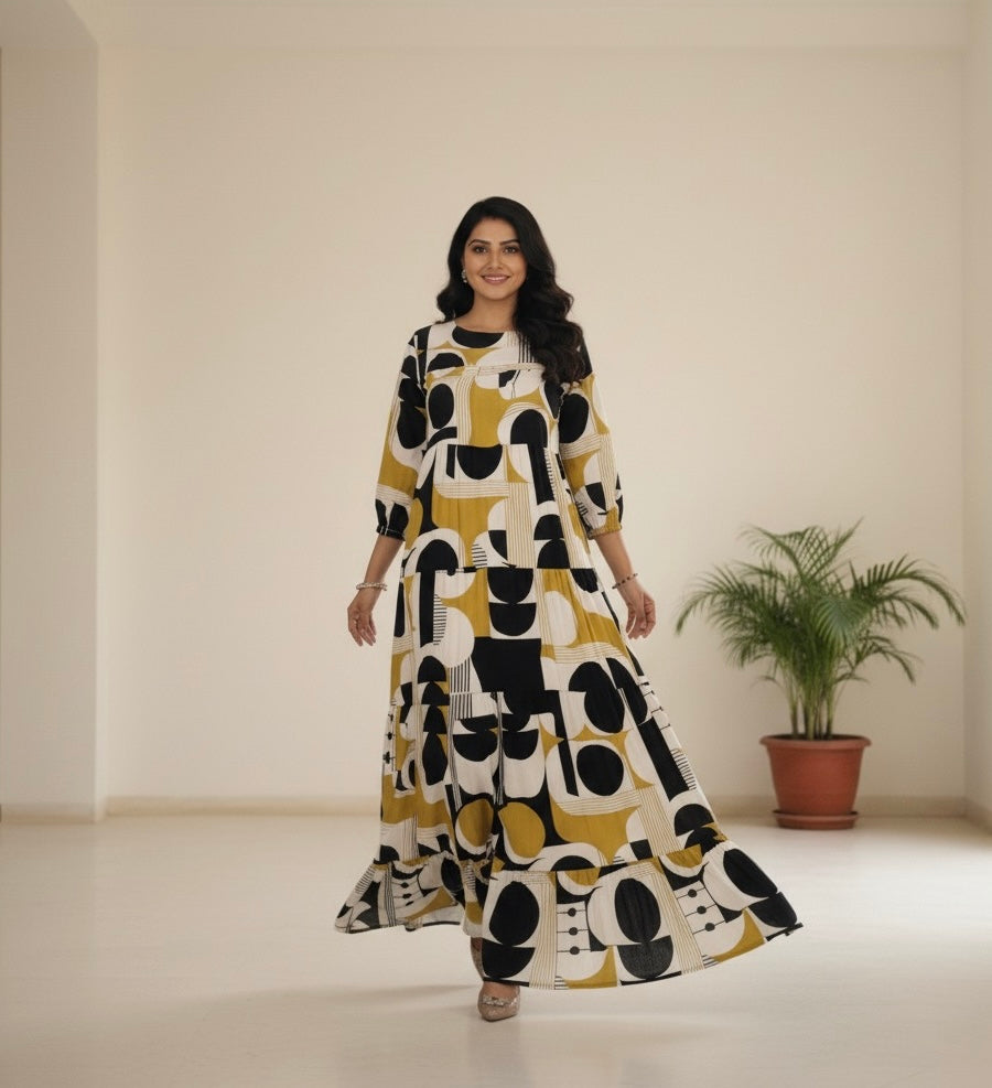 Monochrome Muse: Abstract Maxi Dress