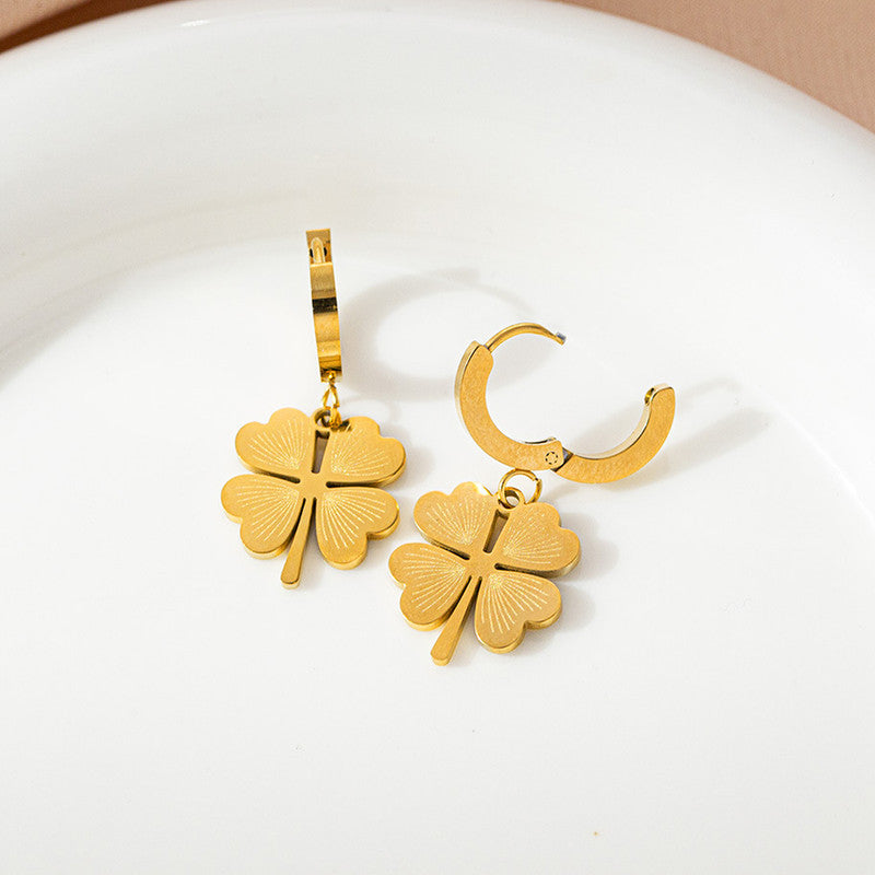 Gold-Plated Clover Drop Earrings – Anti-Tarnish Stainless Steel