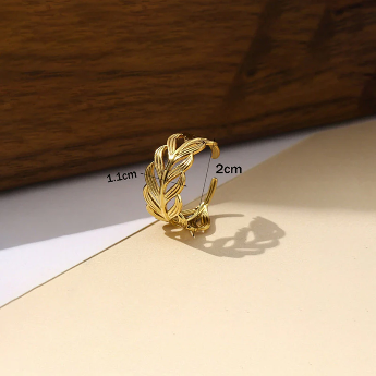 Gold-Plated Leaf Adjustable Ring – Anti-Tarnish Stainless Steel