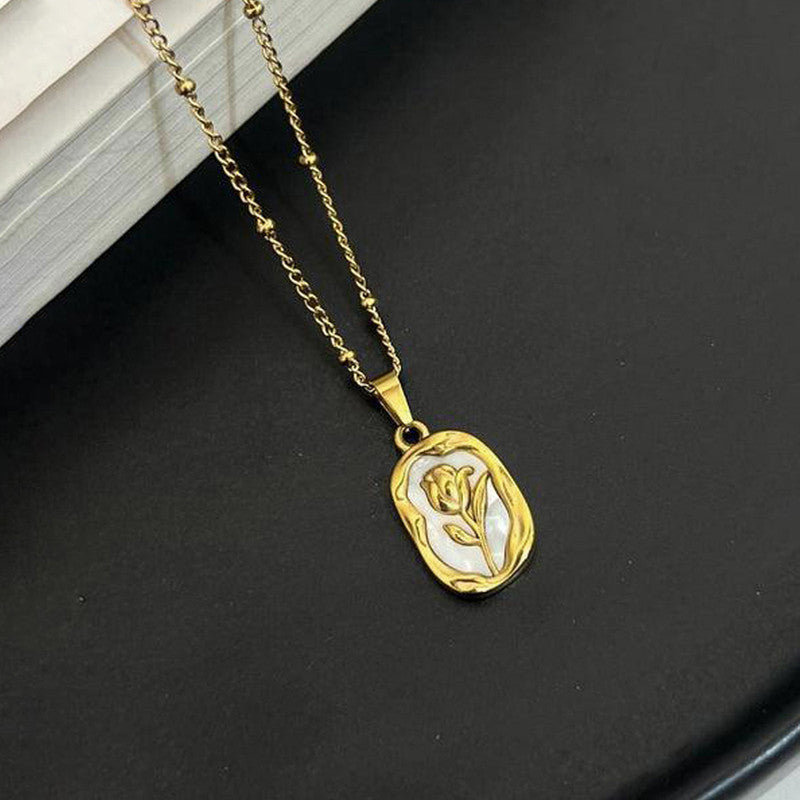 Gold-Plated Rose Pendant Necklace – Anti-Tarnish Finish