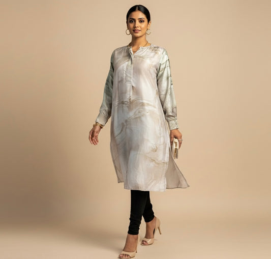 Mint Marble Satin Shirt Dress