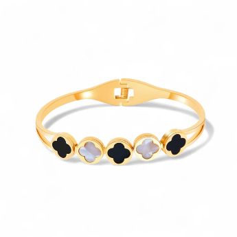 Gold-Plated Clover Bangle Bracelet – Anti-Tarnish Stainless Steel