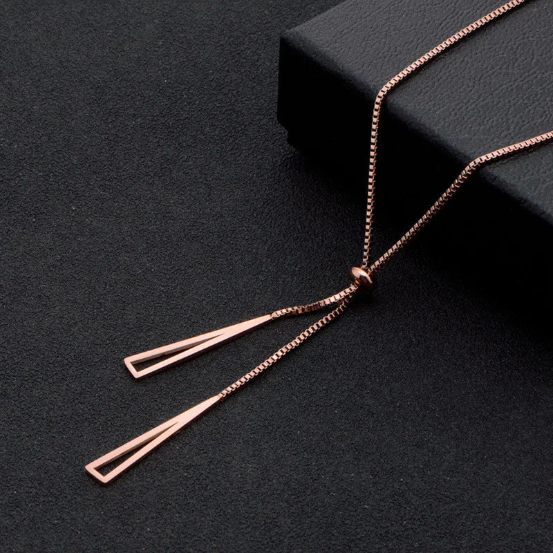 Rose Gold Plated Stainless Steel Geometric Tassel Pull-Out Necklace
