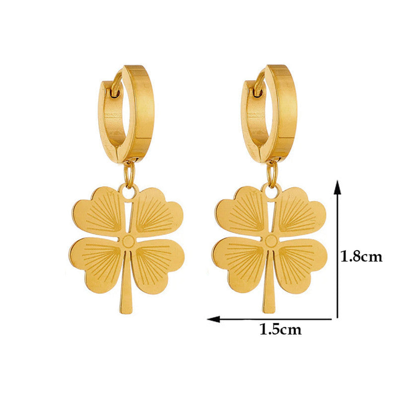 Gold-Plated Clover Drop Earrings – Anti-Tarnish Stainless Steel