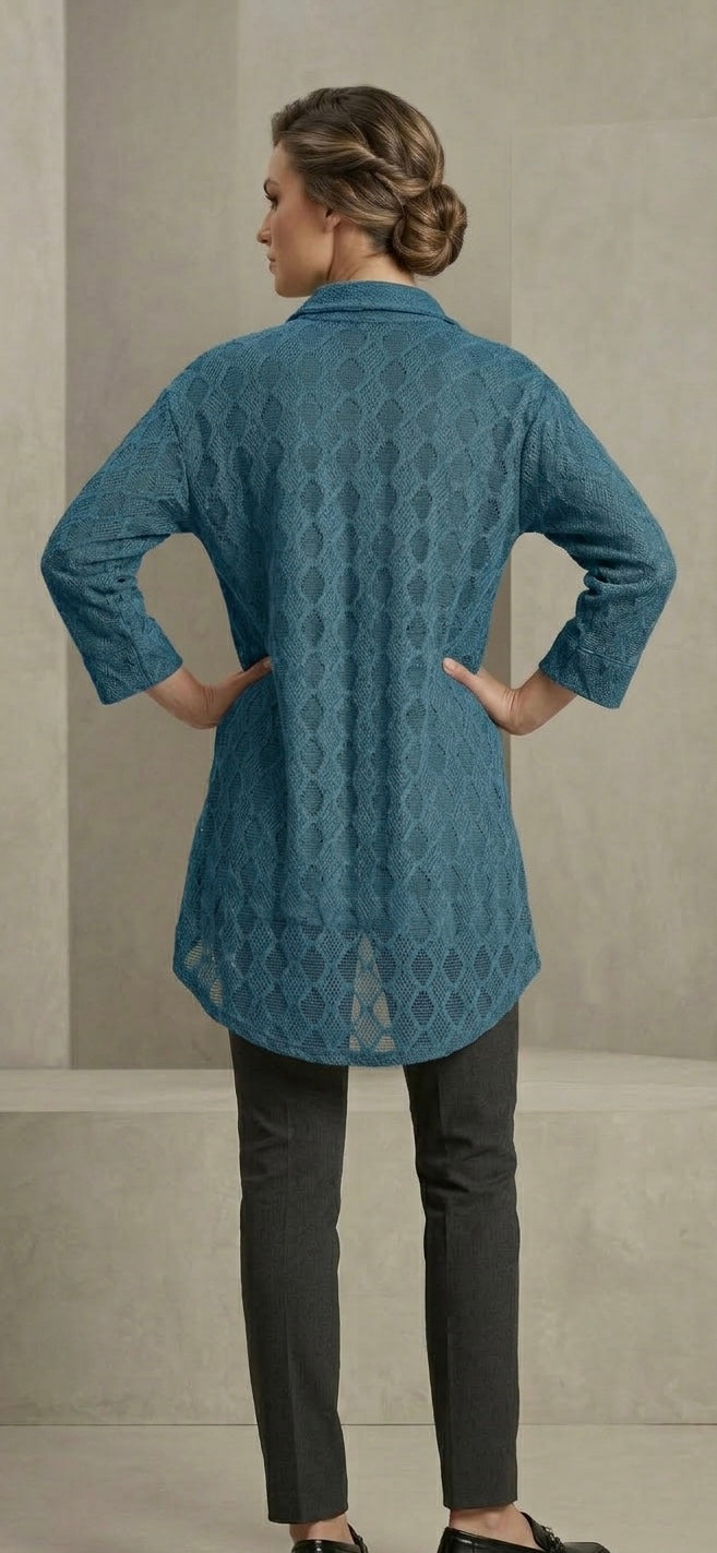 Elegant Textured Button-Down Tunic Shirt