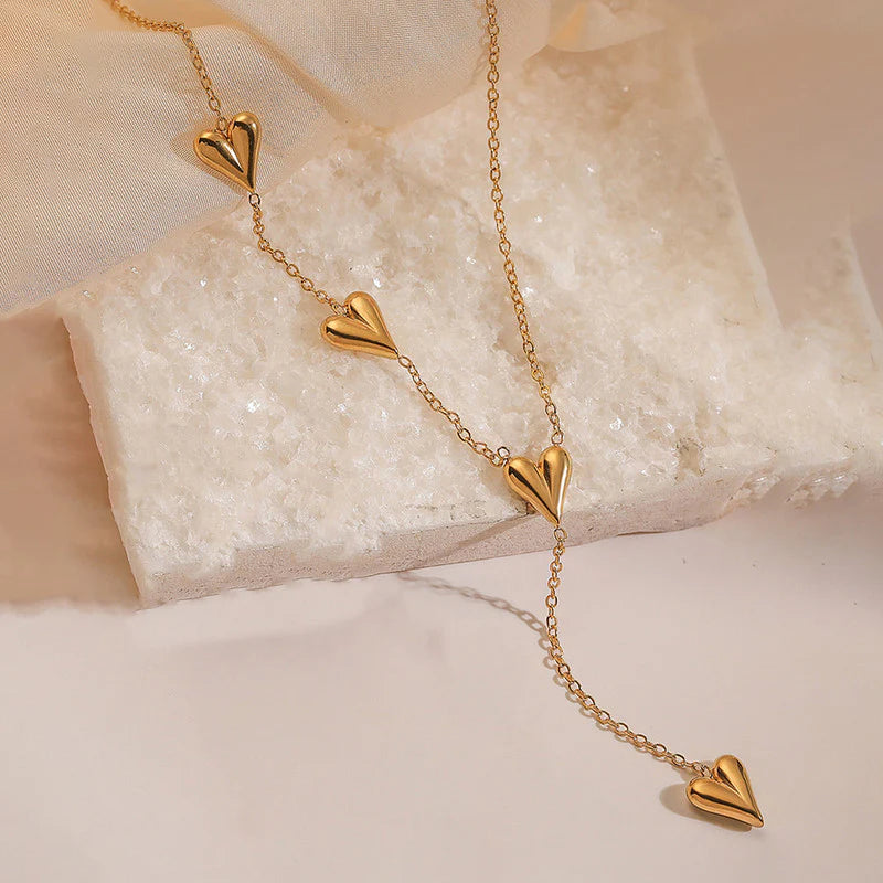 Gold-Plated Anti-Tarnish Heart Themed Long Necklace
