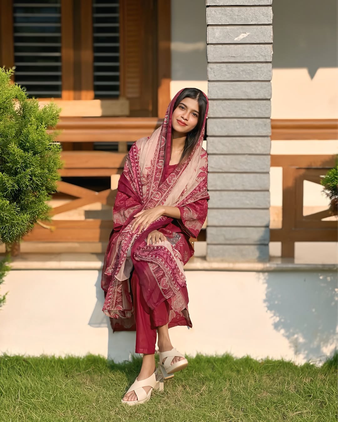 Pakistani Stitched Cotton Mix Suit – Elegant Maroon Ensemble