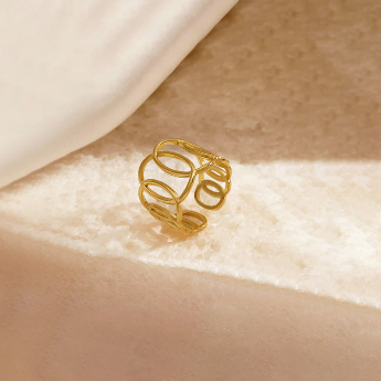 Gold-Plated Endless Loops Adjustable Ring – Anti-Tarnish Stainless Steel