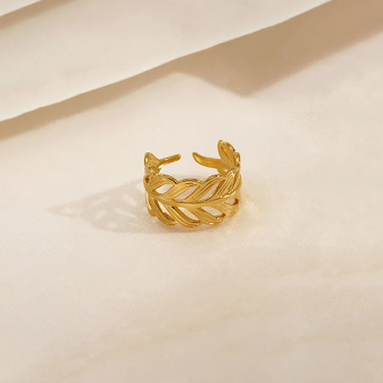 Gold-Plated Leaf Adjustable Ring – Anti-Tarnish Stainless Steel