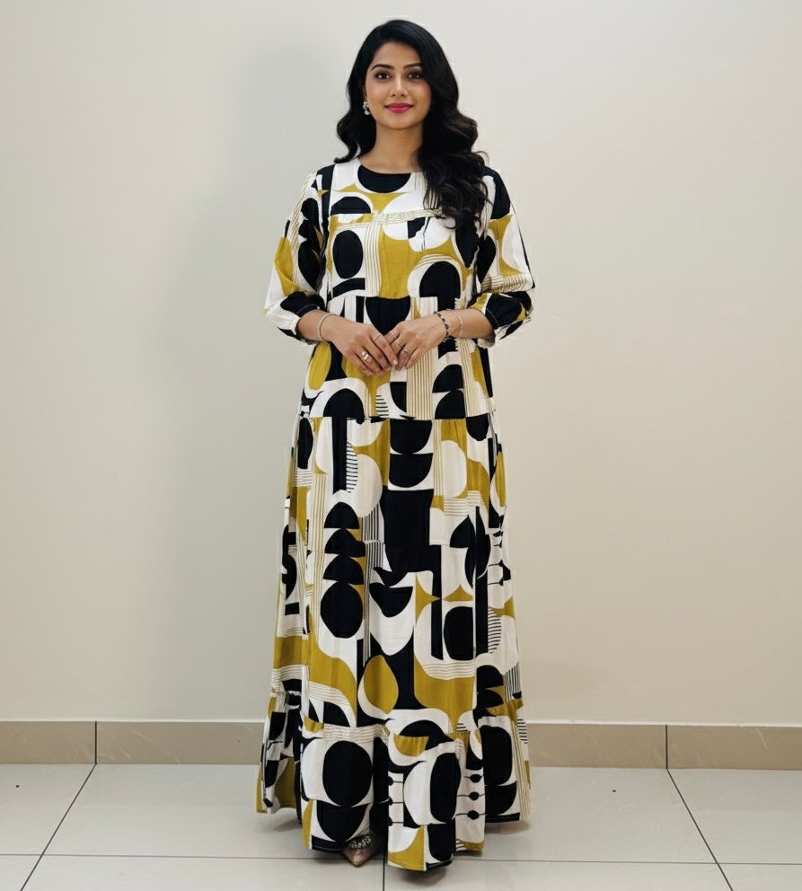 Monochrome Muse: Abstract Maxi Dress