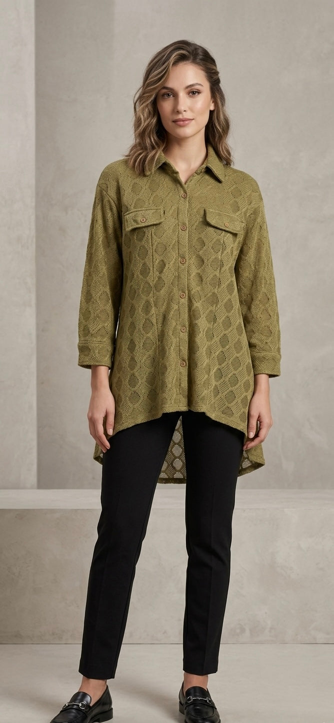Elegant Textured Button-Down Tunic Shirt