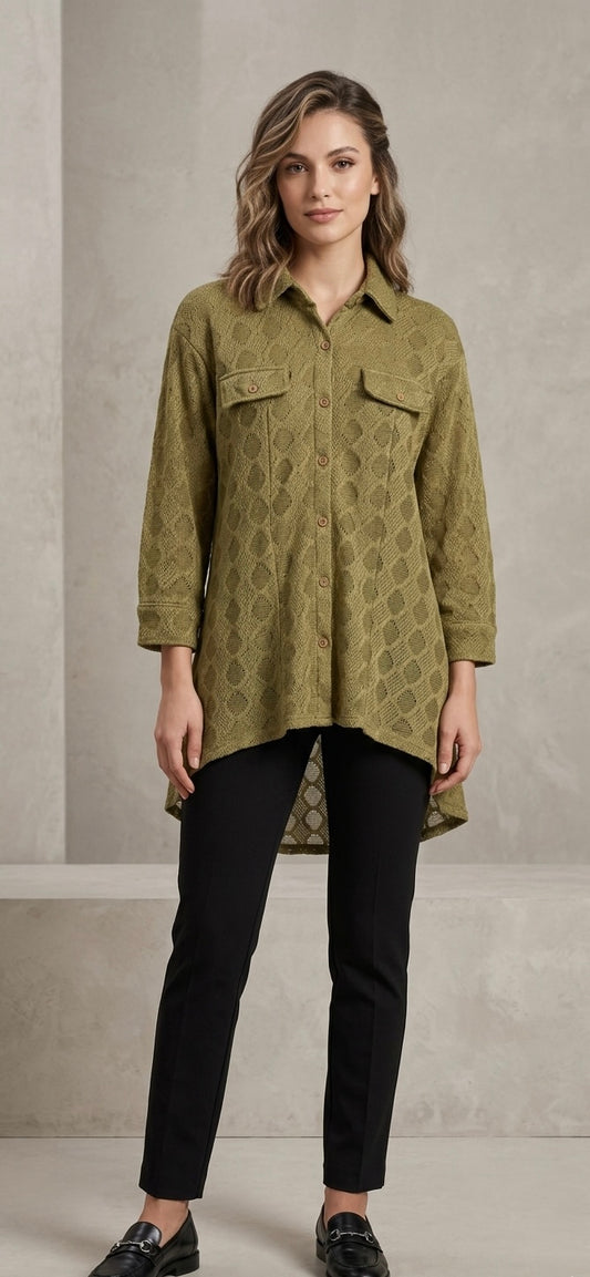 Elegant Textured Button-Down Tunic Shirt