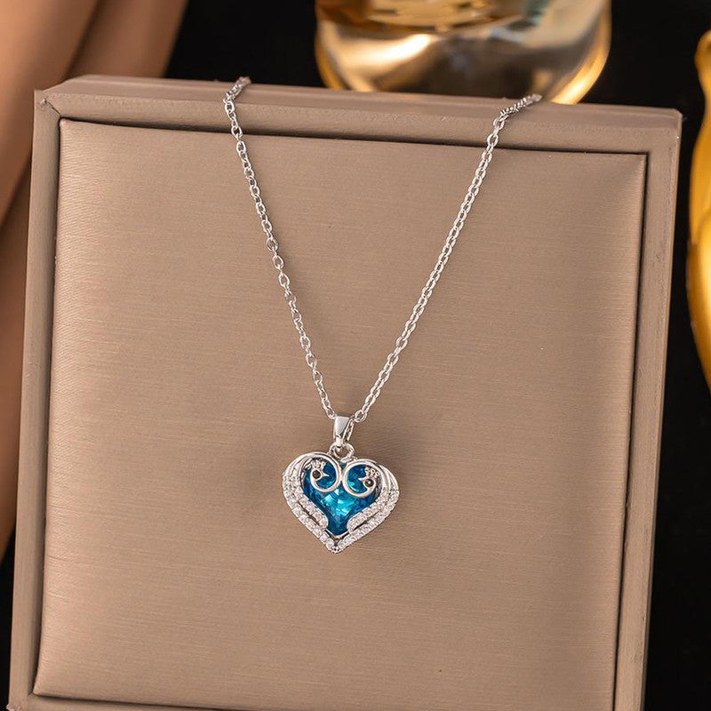 Gold-Plated Blue Heart Pendant – Anti-Tarnish Stainless Steel