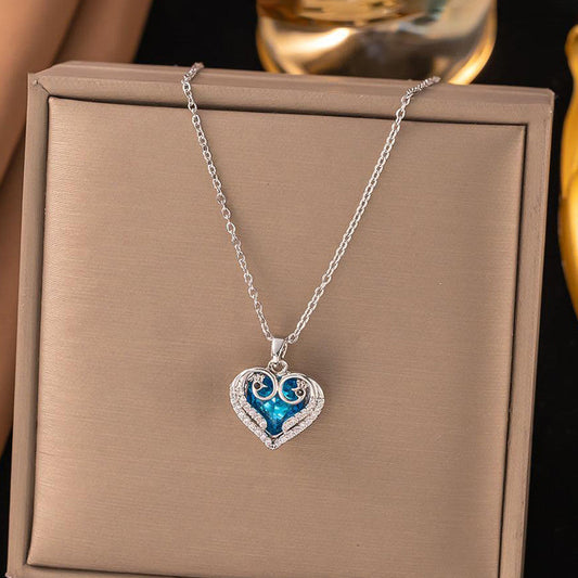 Gold-Plated Blue Heart Pendant – Anti-Tarnish Stainless Steel