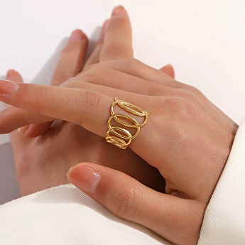 Gold-Plated Endless Loops Adjustable Ring – Anti-Tarnish Stainless Steel