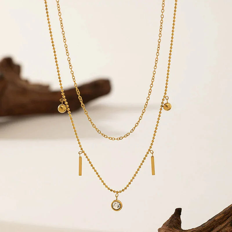 Gold Plated Anti-Tarnish Stainless Steel Geometric Layered Necklace