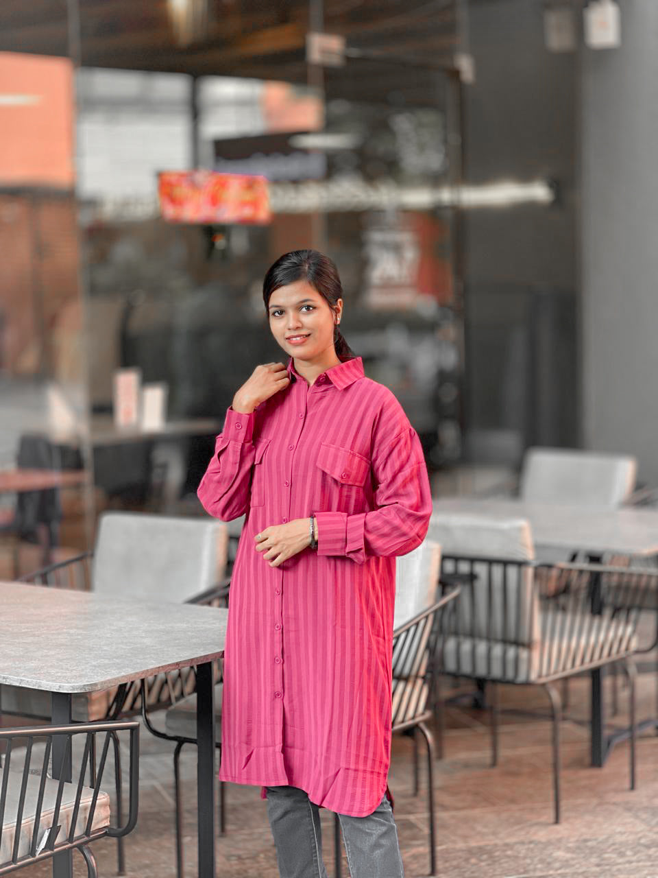 Striped Long Button-Down Tunic – Elegant & Comfortable Kurta