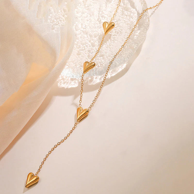 Gold-Plated Anti-Tarnish Heart Themed Long Necklace
