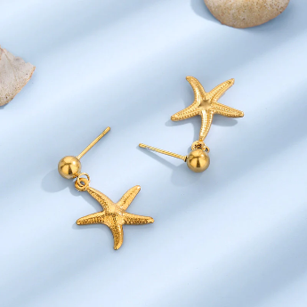 Gold-Plated Star Drop Earrings – Anti-Tarnish Stainless Steel
