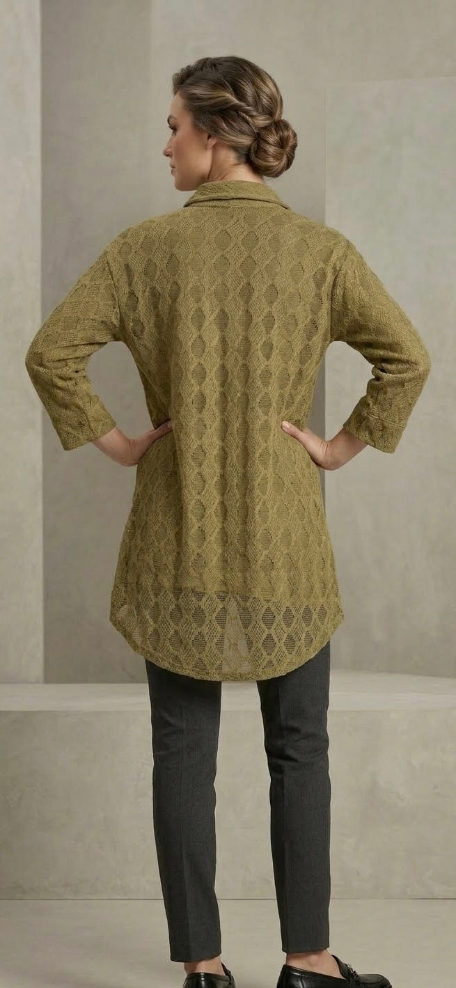 Elegant Textured Button-Down Tunic Shirt