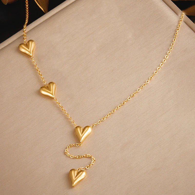 Gold-Plated Anti-Tarnish Heart Themed Long Necklace