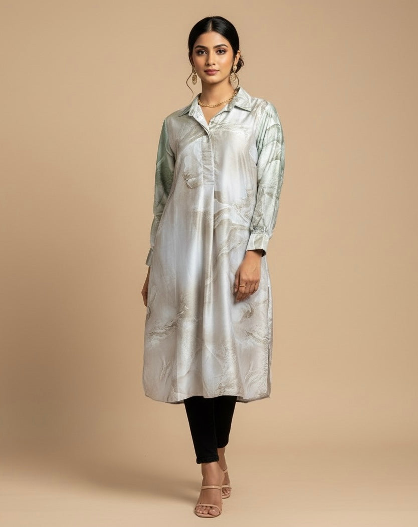 Mint Marble Satin Shirt Dress