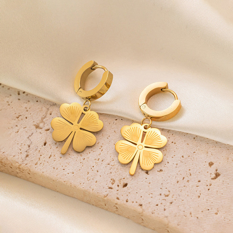 Gold-Plated Clover Drop Earrings – Anti-Tarnish Stainless Steel