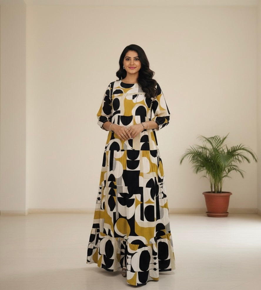 Monochrome Muse: Abstract Maxi Dress