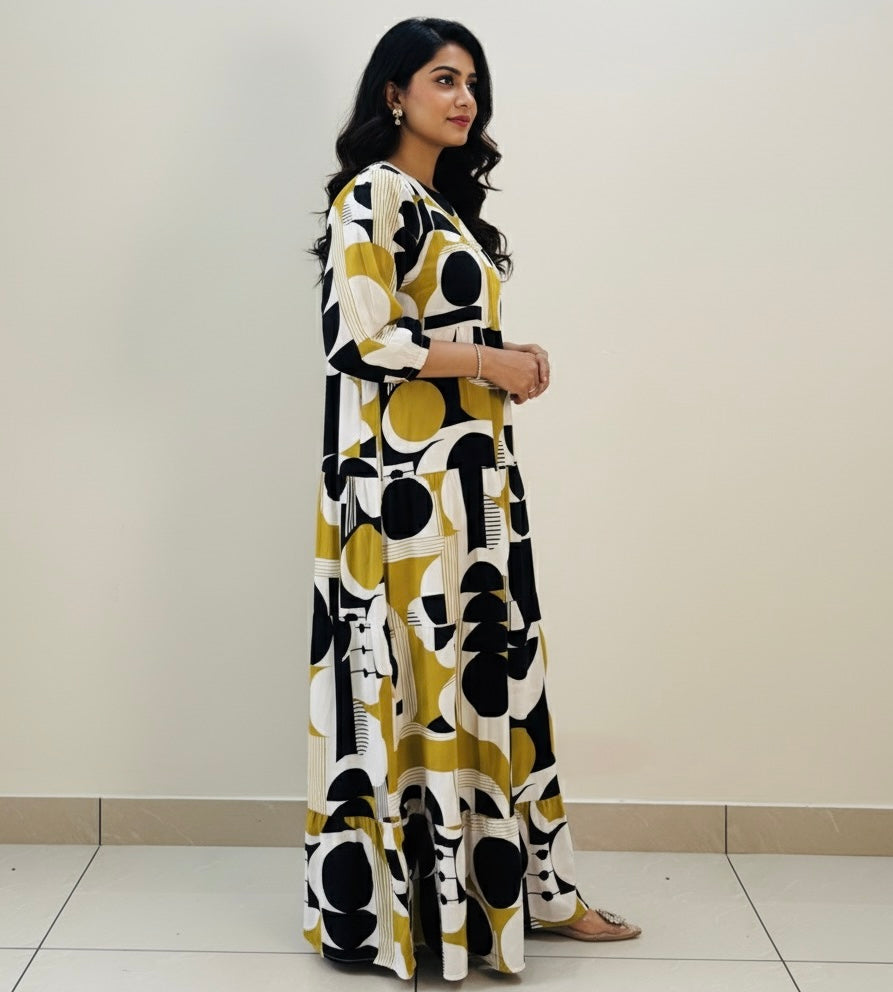 Monochrome Muse: Abstract Maxi Dress