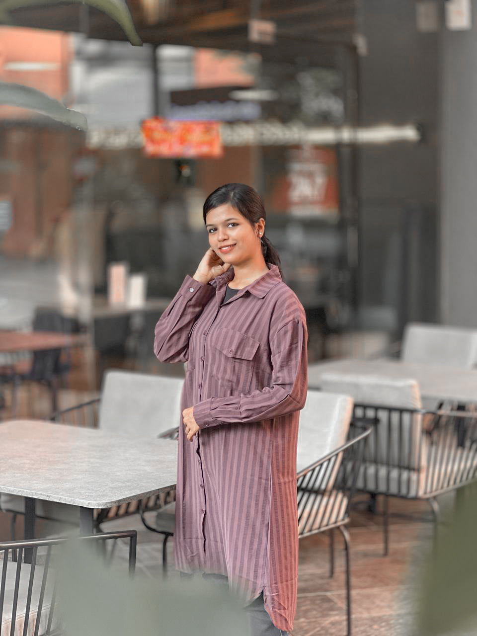 Striped Long Button-Down Tunic – Elegant & Comfortable Kurta
